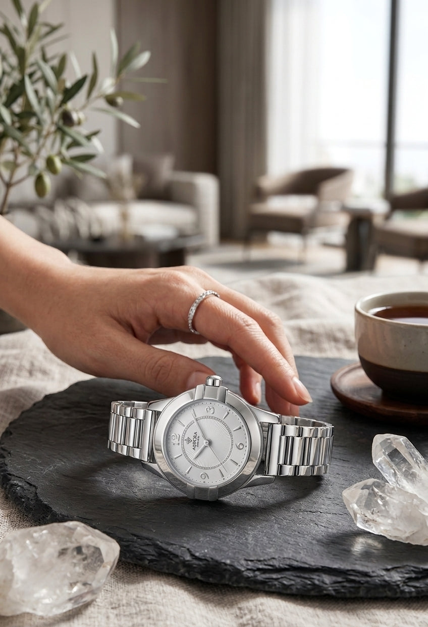 women's watch, silver, white dial
