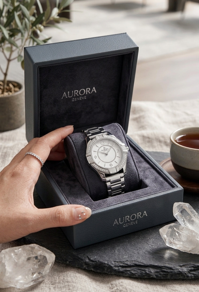 women's watch, silver, white dial